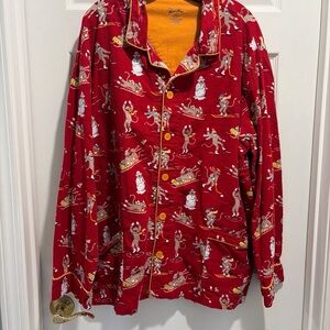 Nick & Nora Red Sock Monkey Flannel  Pajama Sleepwear Top XXL